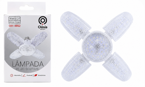 Lâmpada de LED Dobrável E27 15W com 4 Painéis Ajustáveis Oasis OIH-4952