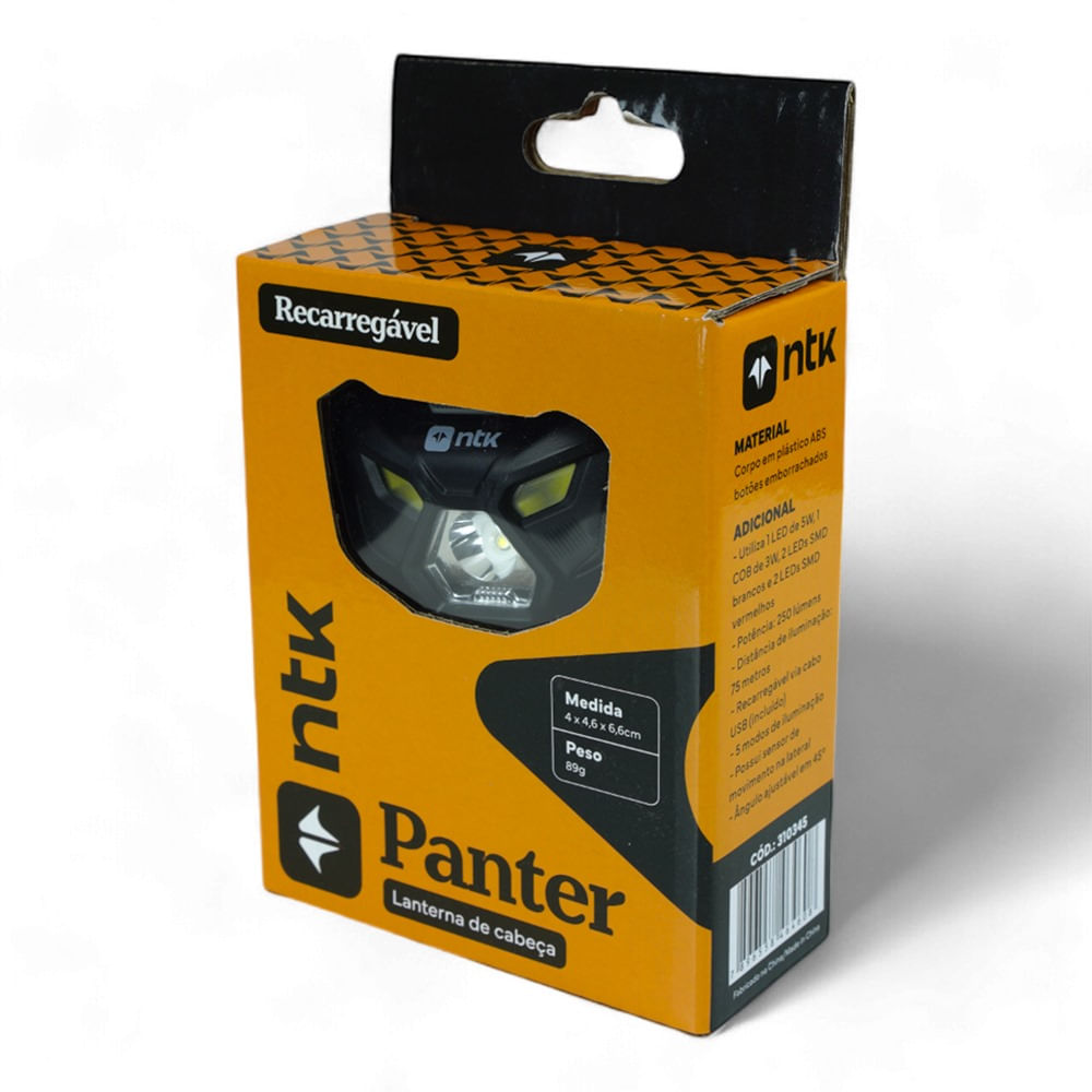 Lanterna de Cabeça Panter Plástico ABS Compacta Preta NTK