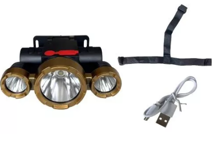 Lanterna de Cabeça Recarregável 3 LEDs com Cabo USB Luatek LT-394