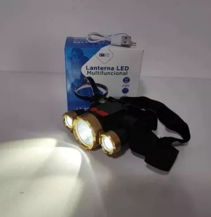 Lanterna de Cabeça Recarregável 3 LEDs com Cabo USB Luatek LT-394