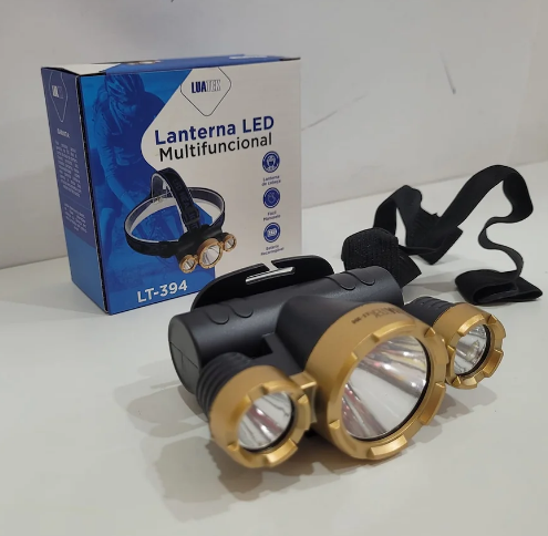 Lanterna de Cabeça Recarregável 3 LEDs com Cabo USB Luatek LT-394