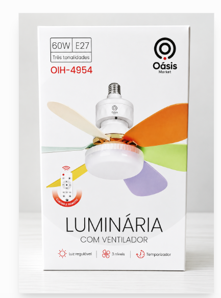 Luminária de LED com Ventilador, Controle Remoto e Soquete E27 18W Oasis OIH-4954
