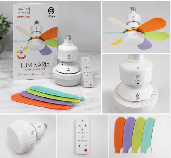 Luminária de LED com Ventilador, Controle Remoto e Soquete E27 18W Oasis OIH-4954
