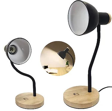 Luminária de Mesa Flexível E27 40W Bivolt Com Base de Madeira Luatek LK-790