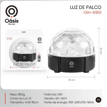 Luz de Palco LED RGB 13W com Controle Remoto e Sensor de Som Oasis OIH-6901