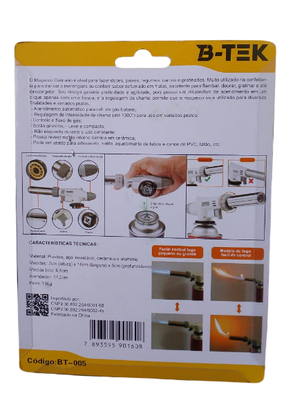 Maçarico Culinário B-Max BM005 com Regulagem de Chama