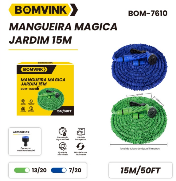 Mangueira de Jardim Flexível 15m com Conectores Bomvink BOM-7610