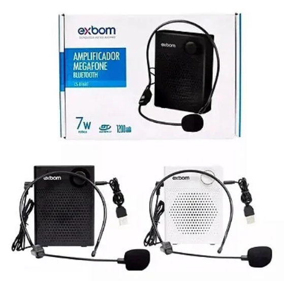 Megafone Amplificador Bluetooth 7W com Headset e Alça de Ombro Bateria 1200mAh Exbom CS-B16BT