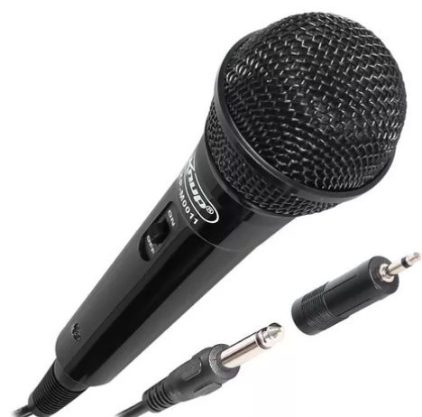Microfone Dinâmico com Fio e Adaptador P2 Knup KP-M0011