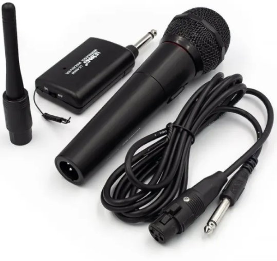 Microfone Sem Fio Dinâmico com Receptor e Cabo P10 Lelong LE-996W