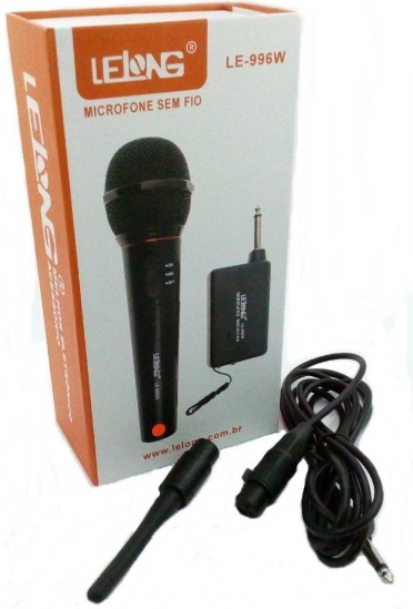 Microfone Sem Fio Dinâmico com Receptor e Cabo P10 Lelong LE-996W