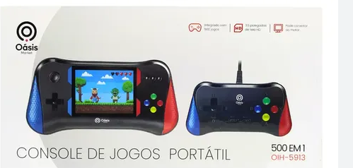 Mini Game Portátil com 500 Jogos Tela HD 3.5 Polegadas e Controle Extra Oasis OIH-5913