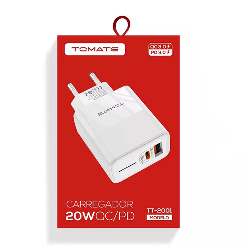 Carregador Turbo Com Porta Usb E Usb-C 20w Tomate