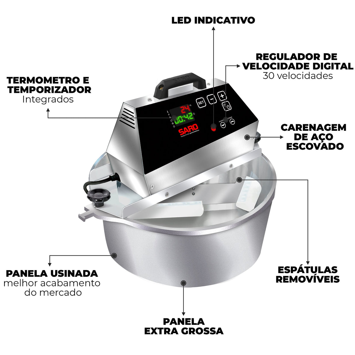 Panela Misturadeira Elétrica Digital Saro PA10D 10 Litros Bivolt