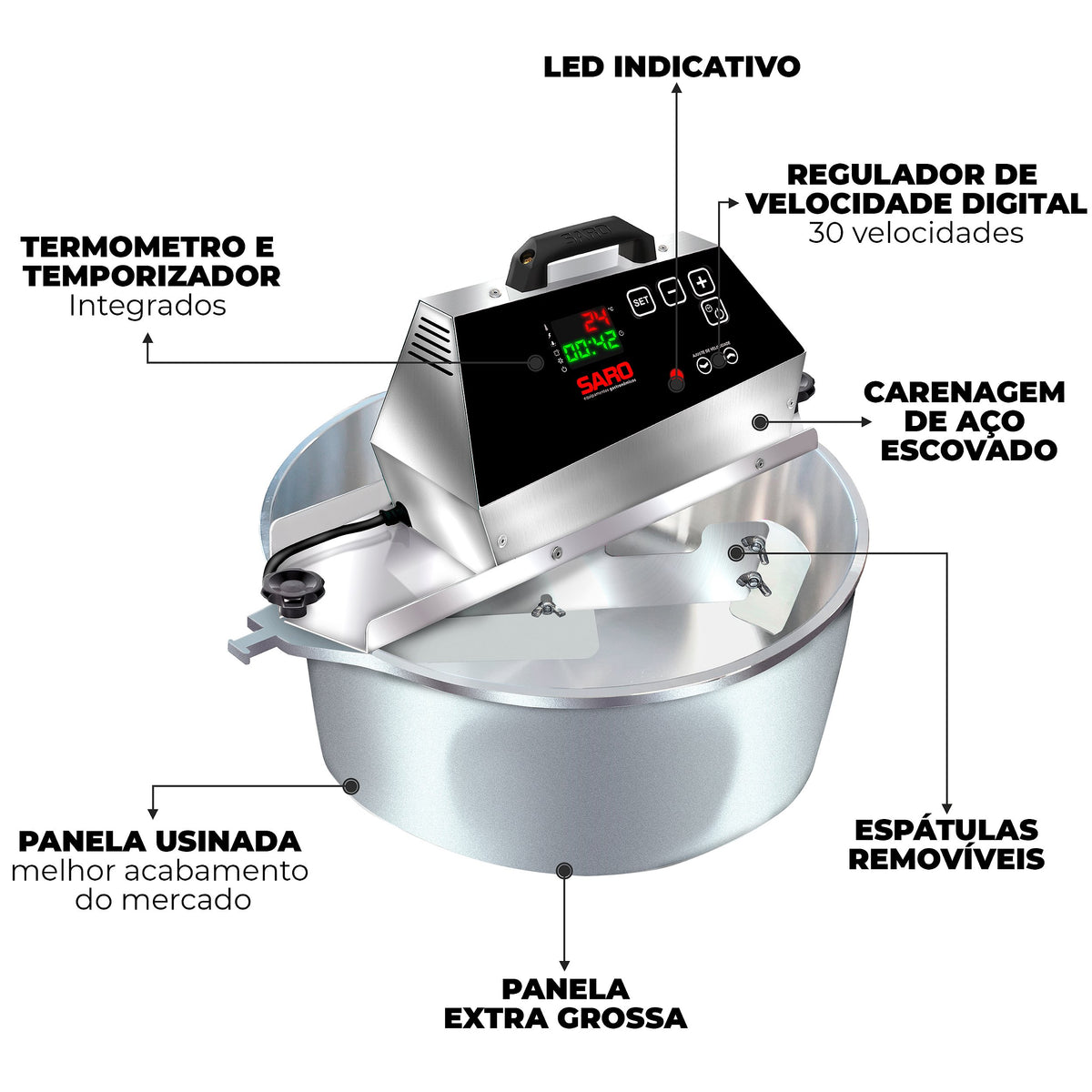 Panela Misturadeira Elétrica Digital Saro PA21D 21 Litros Bivolt