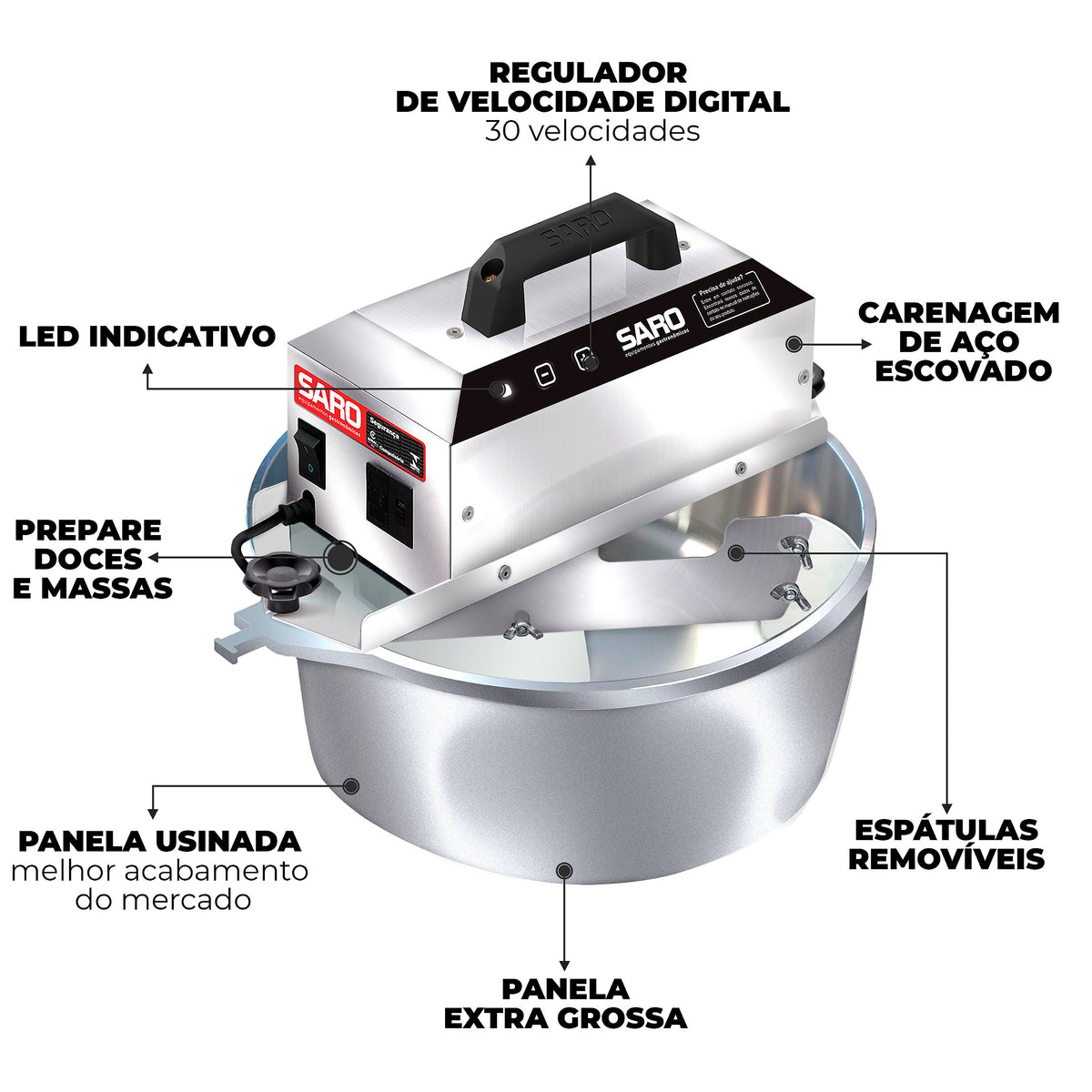 Panela Misturadeira Elétrica Saro PA4 4 Litros Bivolt para Doces e Salgados