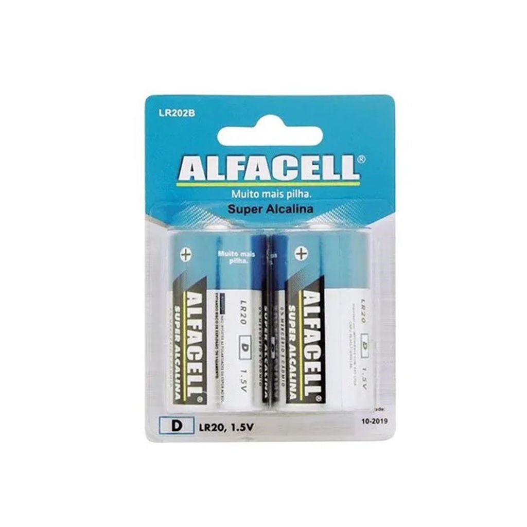 Pilha Alcalina D Grande 1.5V com 2 Unidades Alfacell LR20/2B