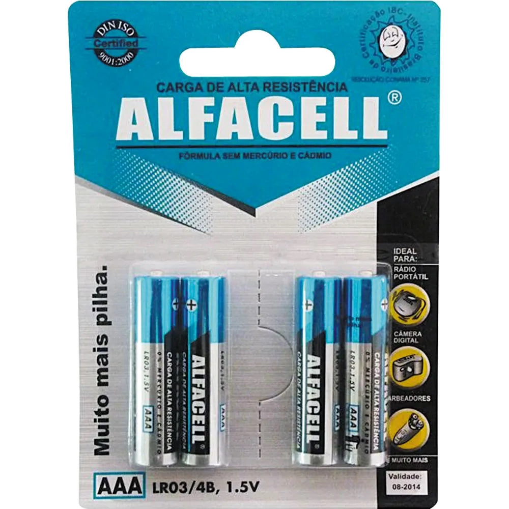 Pilha Alcalina AAA 1.5V Blister com 4 Unidades Alfacell LR03/4B