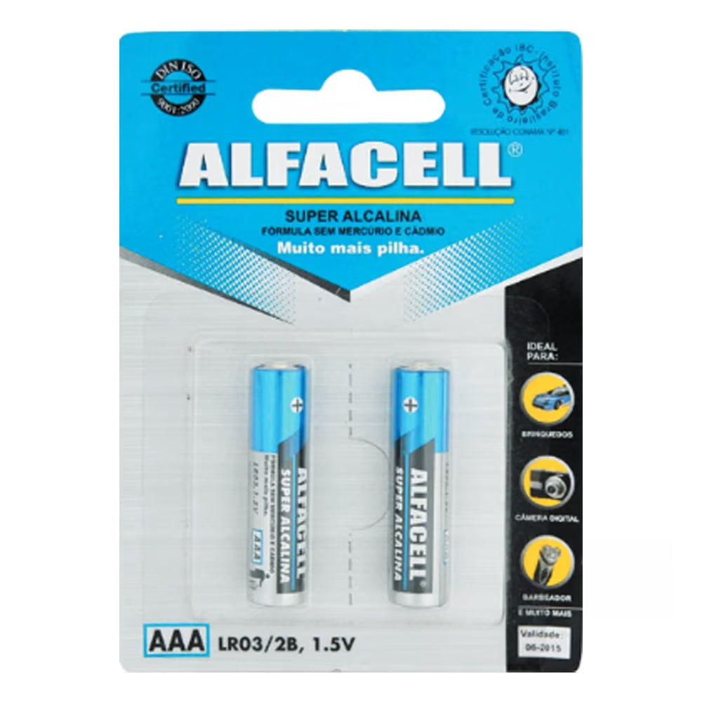 Pilha Alcalina AAA 1,5V com 2 Unidades Alfacell LR03/2B