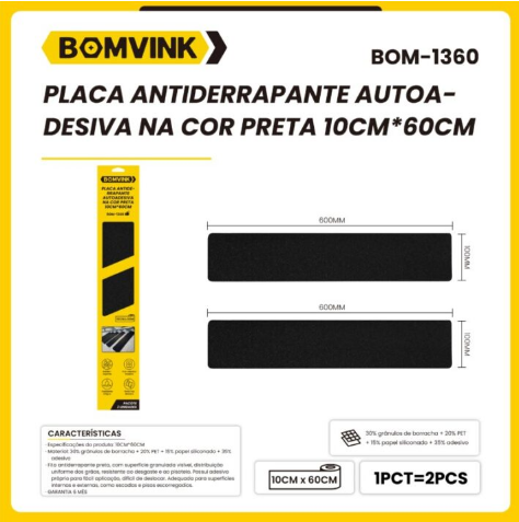 Placa Antiderrapante Autoadesiva 10cm x 60cm Bomvink BOM-1360