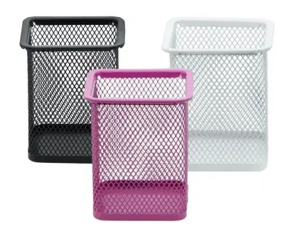 Porta Lápis e Canetas Quadrado Rosa Metálico Interponte HE66302