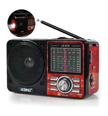 Rádio Portátil Analógico Retrô Bluetooth com Lanterna 5W AM/FM/SW Lelong LE-610