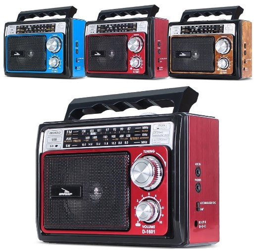 Rádio Portátil Recarregável Bluetooth AM FM USB 10W Grasep D-1601