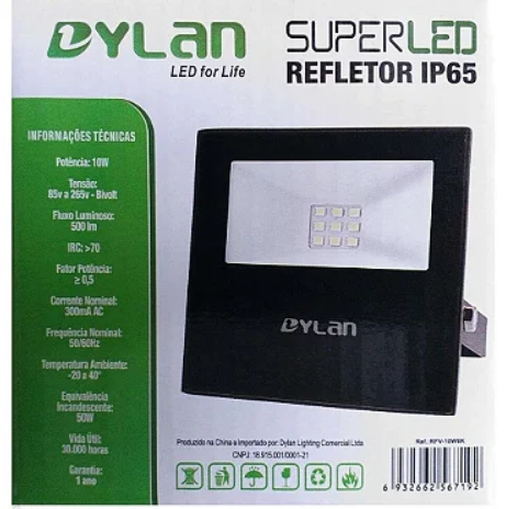 Refletor de LED 10W Luz Branca Fria 6000K Bivolt IP65 Dylan RFV-10W6K