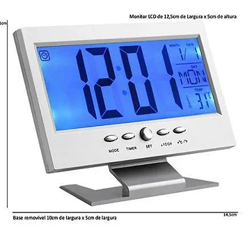 Relógio de Mesa Digital a Pilha com Alarme e Termômetro Lelong LE-8107