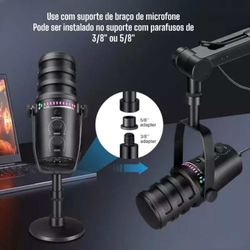 Microfone Condensador Tomate Preto com Captura 360°