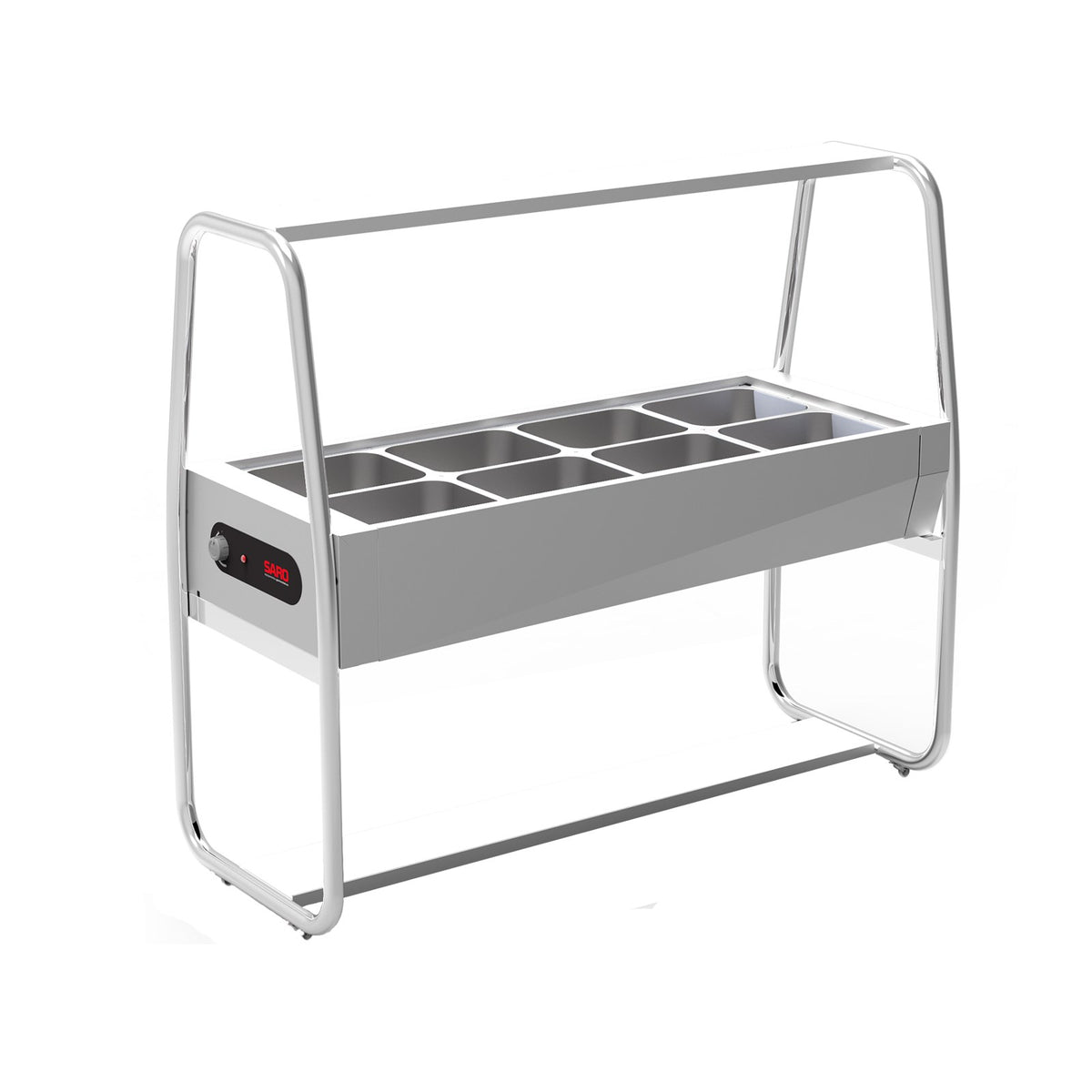 Buffet Térmico Aquecido Inox Saro BF8IX 8 Cubas GN com Tampa e Rodízios