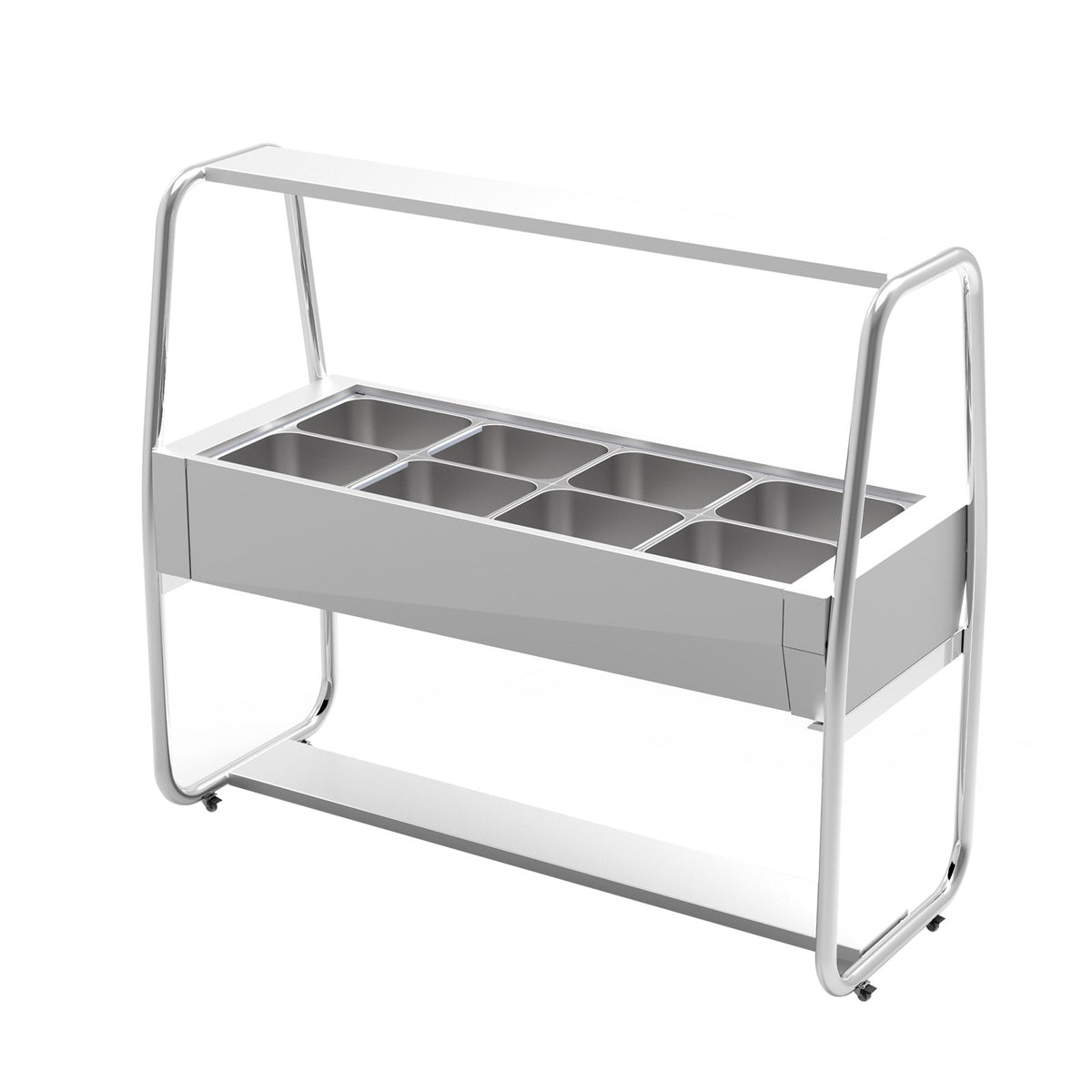 Buffet Térmico Aquecido Inox Saro BF8IX 8 Cubas GN com Tampa e Rodízios