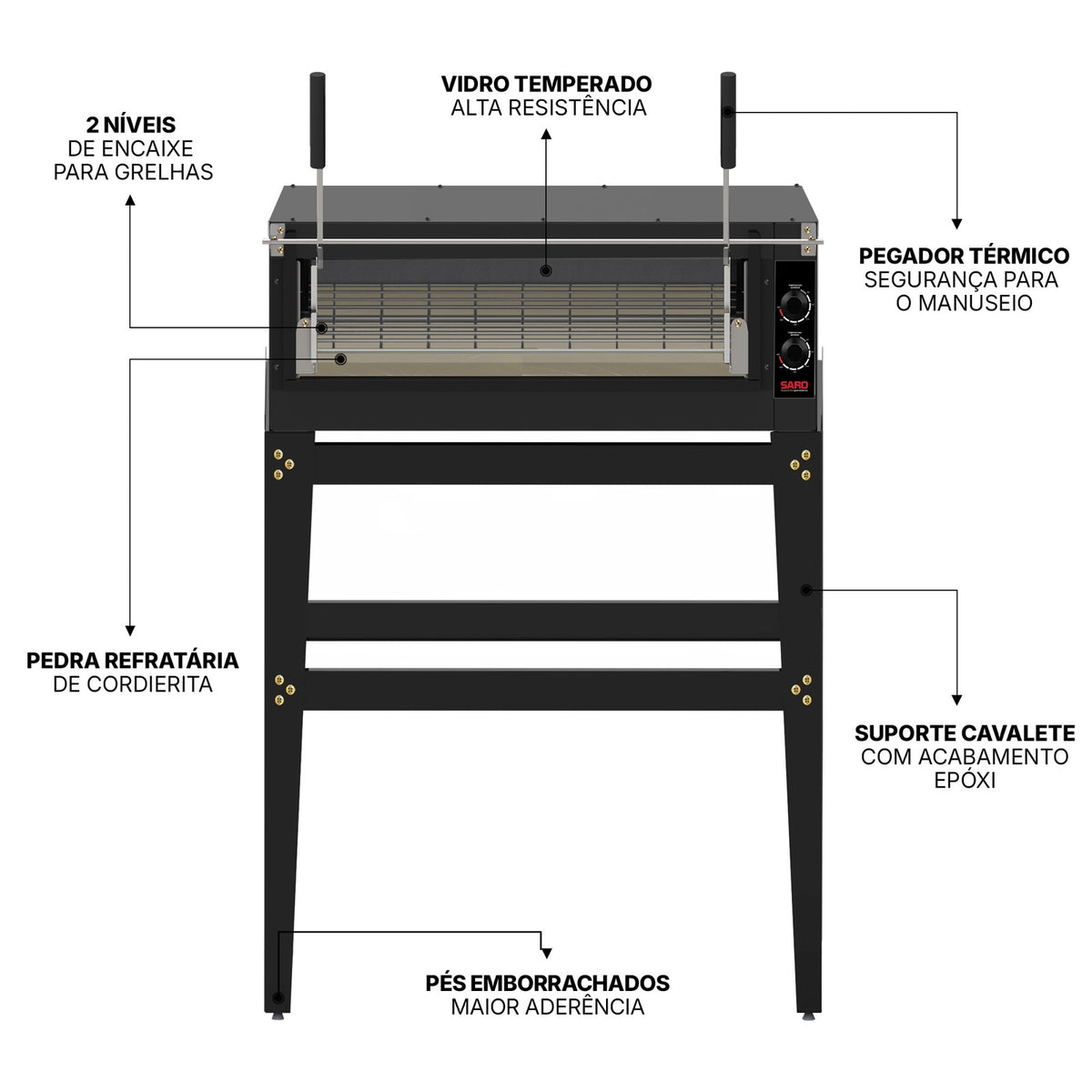 Forno Guilhotina Elétrico Saro FG8622 80x60 cm 220V com Cavalete 8 Pizzas