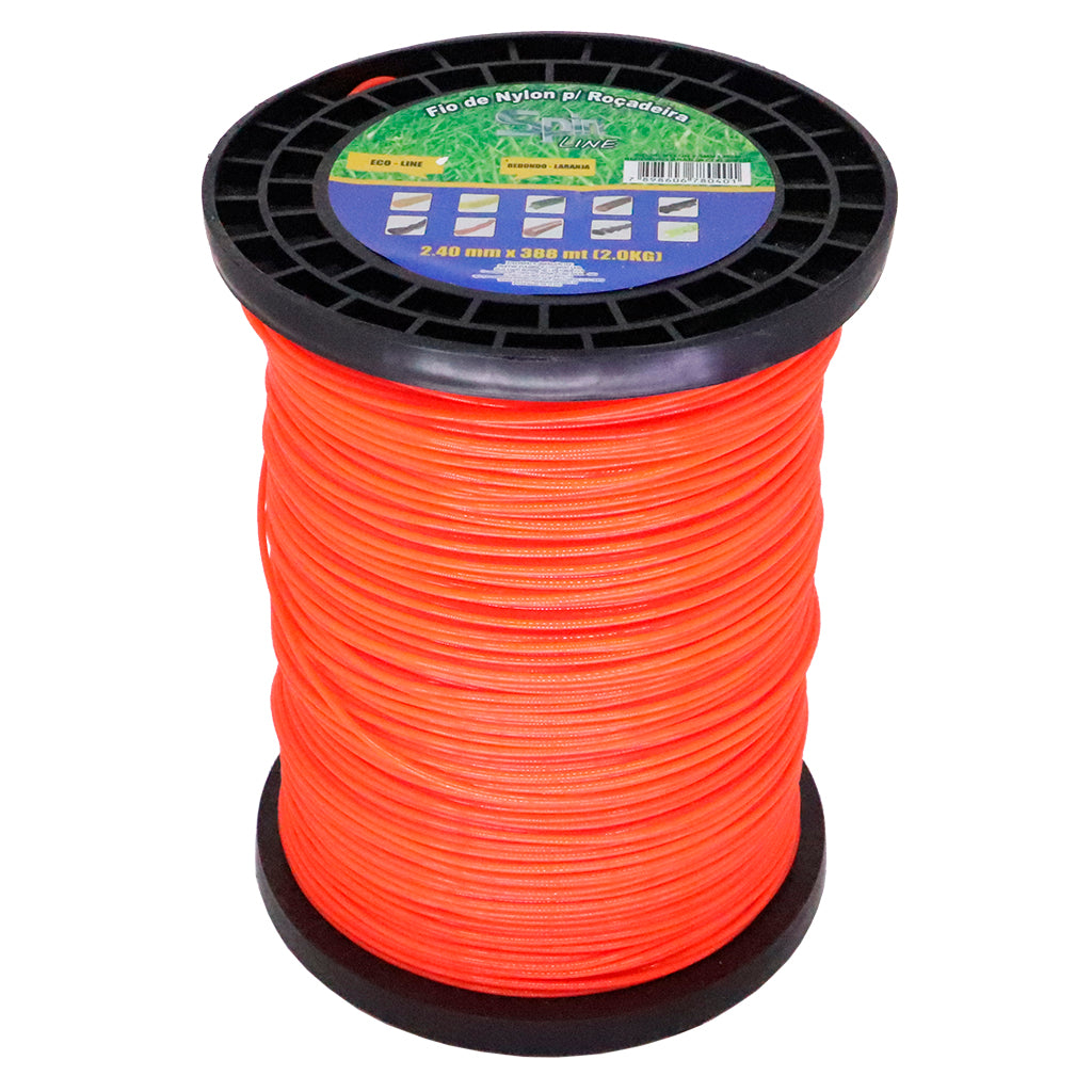 Fio de Nylon Rolo 2kg com 388 Metros - Redondo 2,40mm - Cor Laranja - Spin Linha Premium – foto 1
