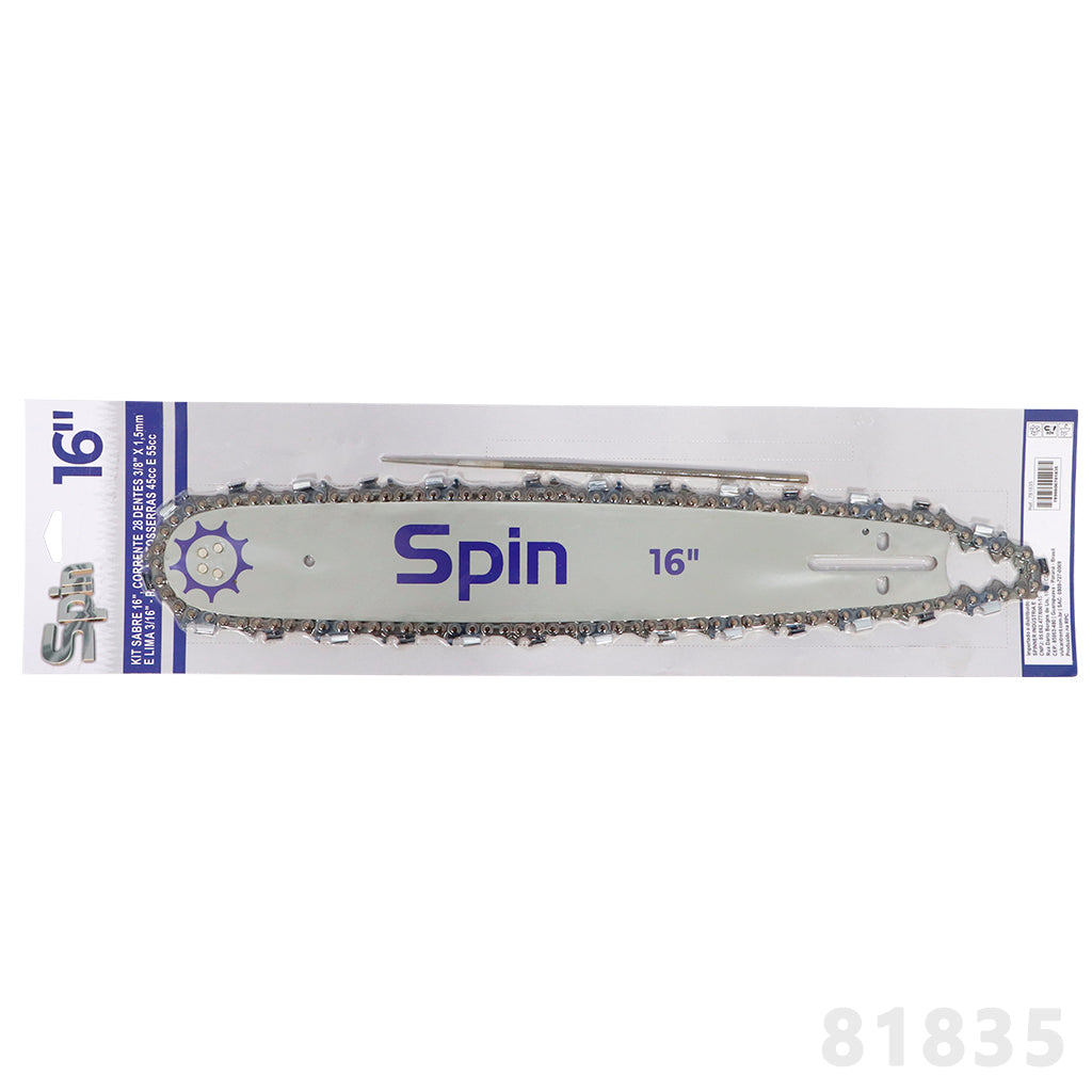 Kit Sabre 16" Corrente 28D 3/8" x 1,5mm (0.058") para Motosserra Importada - com Lima – foto 1