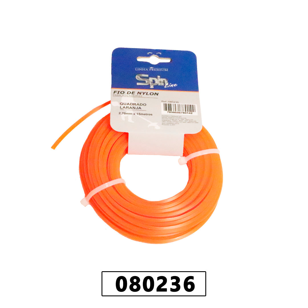 Fio de Nylon Blister - 15 Metros - Quadrado 2,70mm - Cor Laranja - Spin Linha Premium – foto 1