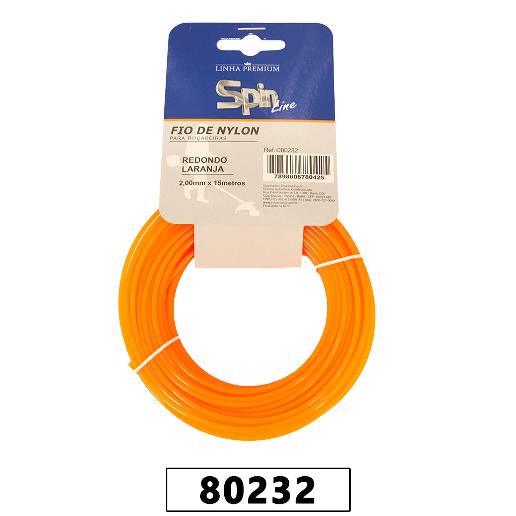 Fio de Nylon Blister - 15 Metros - Redondo 2,00mm - Cor Laranja - Spin Linha Premium – foto 1