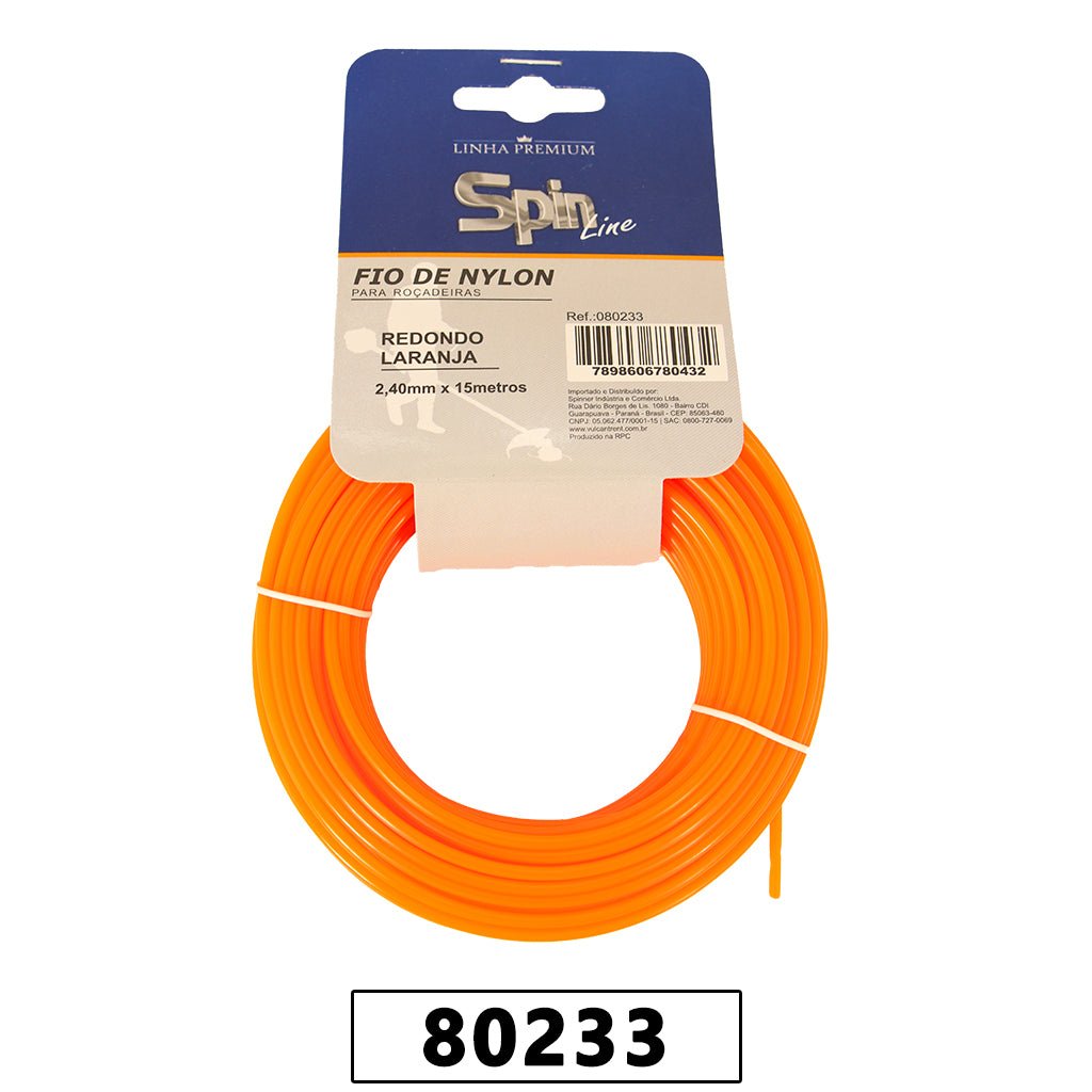 Fio de Nylon Blister - 15 Metros - Redondo 2,40mm - Cor Laranja - Spin Linha Premium – foto 1
