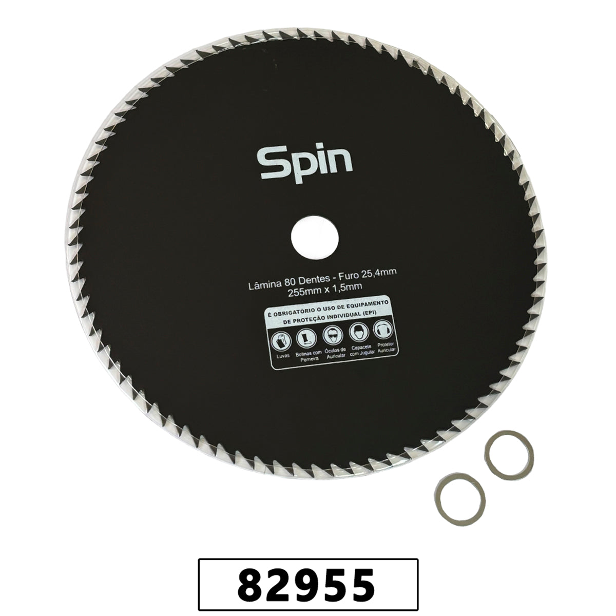 Faca Circular 80 Dentes Furo 25,4mm Tamanho 255mm Espessura 1,5mm com Adaptador de 20mm - Spin – foto 1