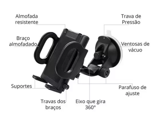Suporte de Celular Veicular 3 em 1 Braço Telescópico Giro 360° IT-Blue LE-015