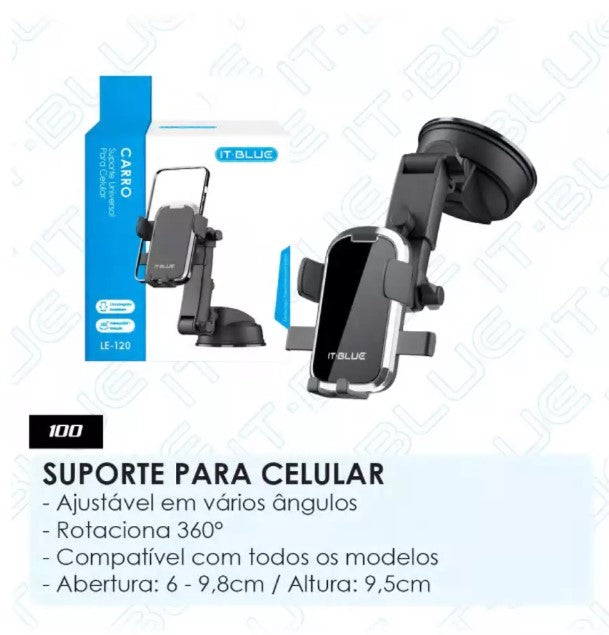Suporte de Celular Veicular com Ventosa para Painel e Vidro IT-Blue LE-120
