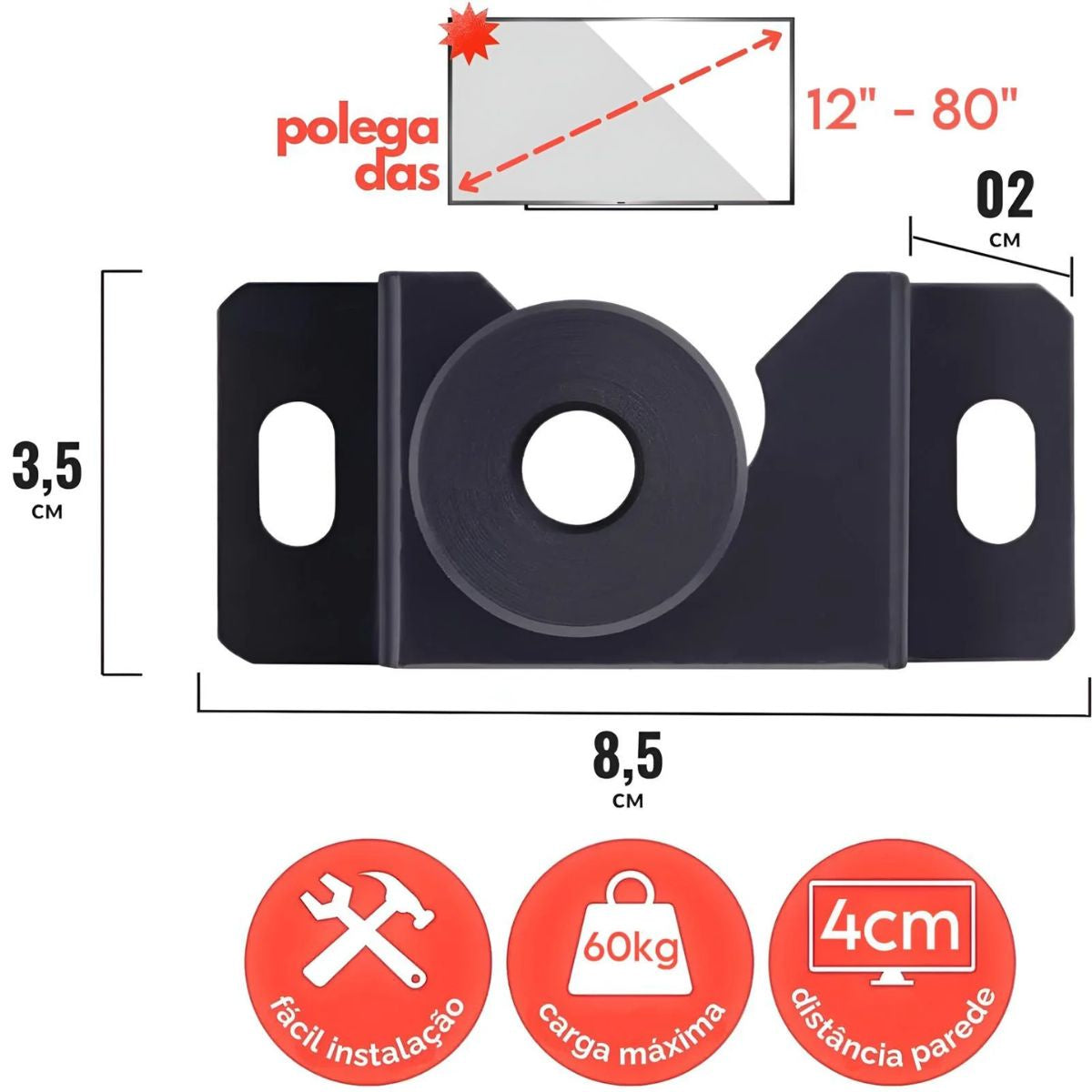 Suporte Universal de Parede Fixo Televisão Plana 12-80 Pol.