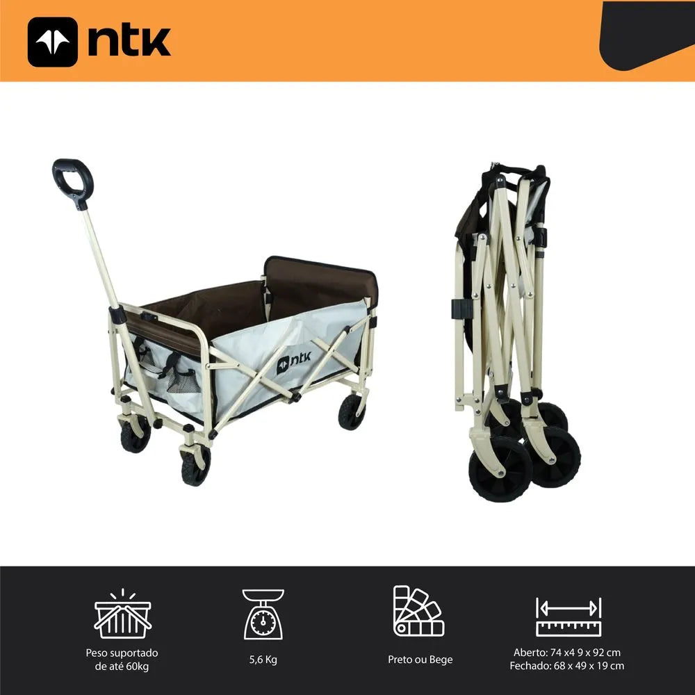 Carrinho Dobrável Transport P Camping 67cm 80kg Preto Ntk