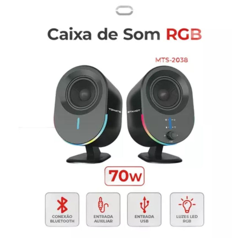 Caixa De Som Gamer Bluetooth Rgb 70w Tomate