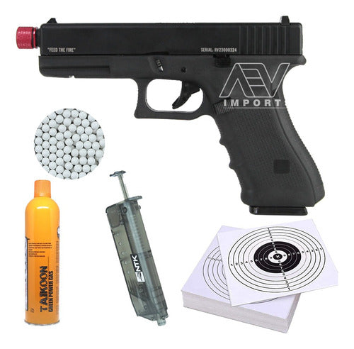 Kit Pistola Airsoft San 17 Raven Gas+bolinha+loader+alvo