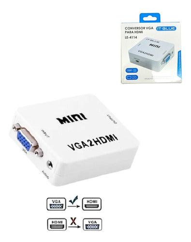 Mini Adaptador Conversor Vga X Hdmi Entrada Vga E Saida Hdmi