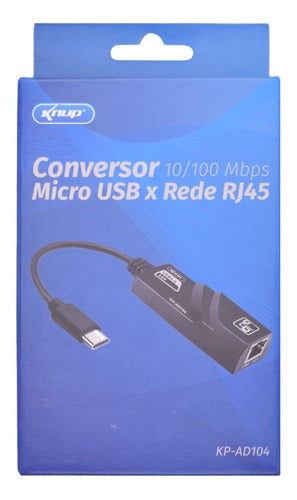 Adaptador Conversor Micro Usb X Rede Rj45 10/100mbps Knup