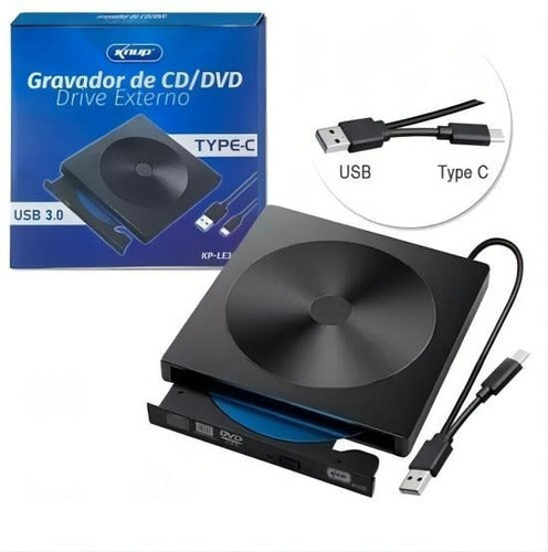 Gravador Externo De Cd E Dvd Tipo-c Usb 3.0 Externo Kp-le303