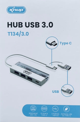 Adaptador Hub Conversor Usb 3.0 Type-c Knup Kp-t134