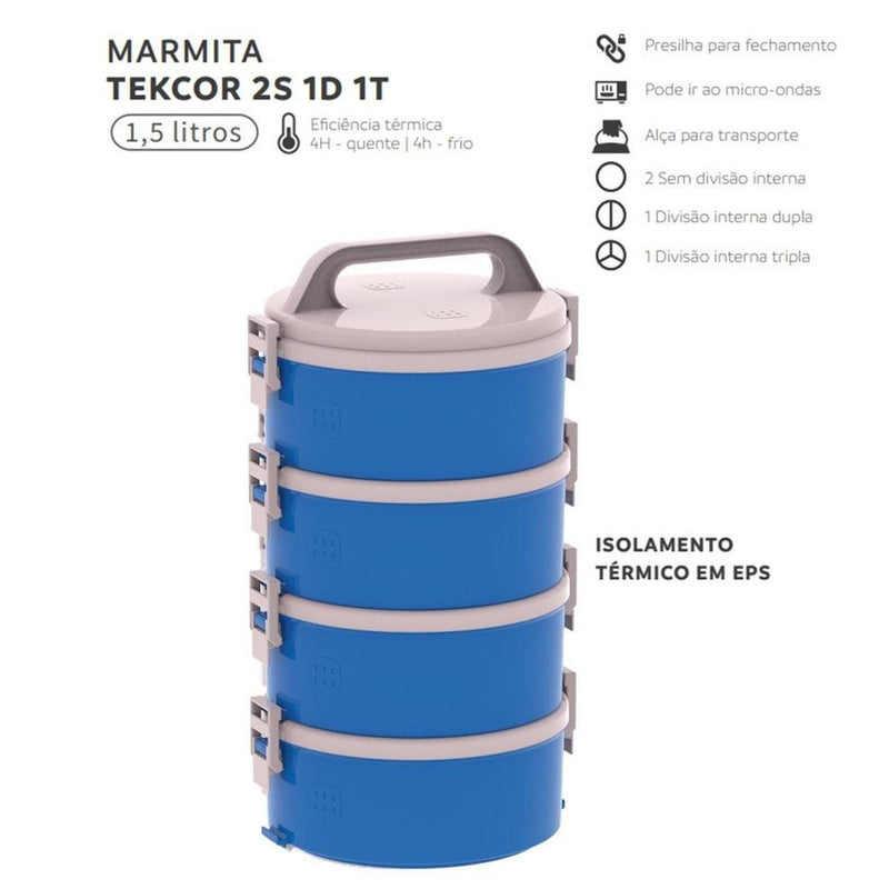 Kit Marmitas Tekcor 2 Simples 1 Dupla 1 Tripla Azul Soprano